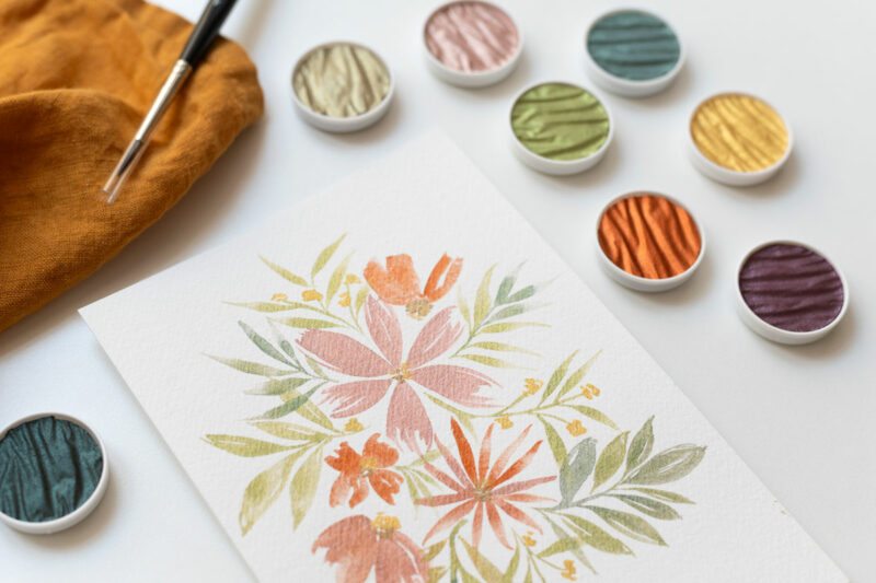 Loose Watercolor Florals mit Perlglanzfarben | Ocker Studio